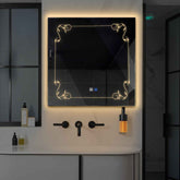 LED Spiegel Quadratisch | Touch-Schalter | Anti-Beschlag-Funktion | Warmweißes Licht - Reyze Seria Good Vibes Model 5